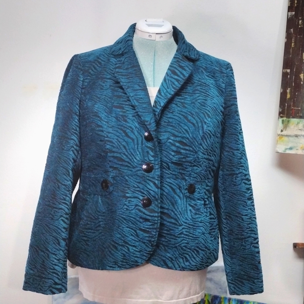 Notation Petite Teal Blazer Abstract Brocade Zebr… - image 1